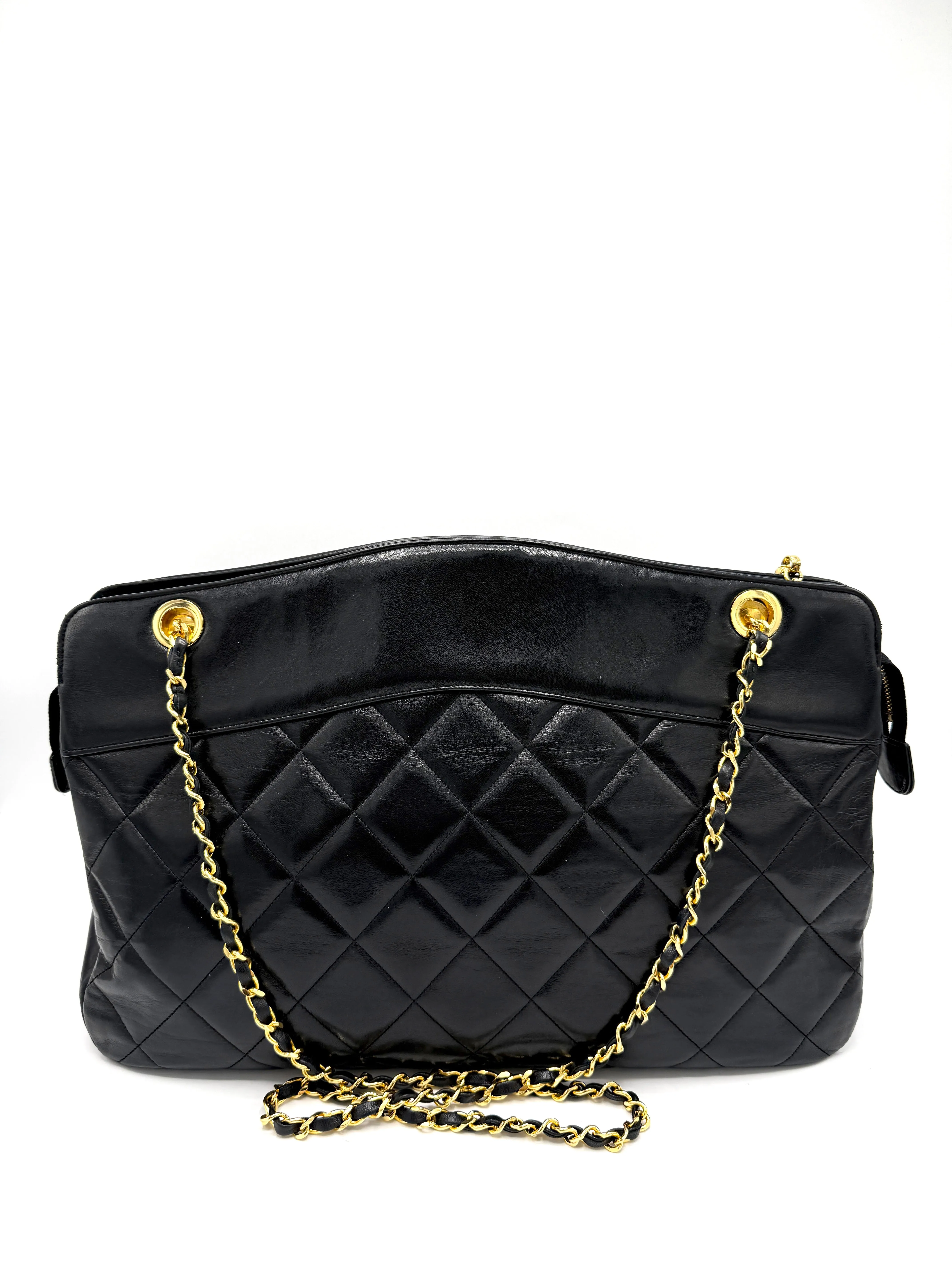 24k CC Diamond Charm Black Lambskin XL Double Chain Crossbody