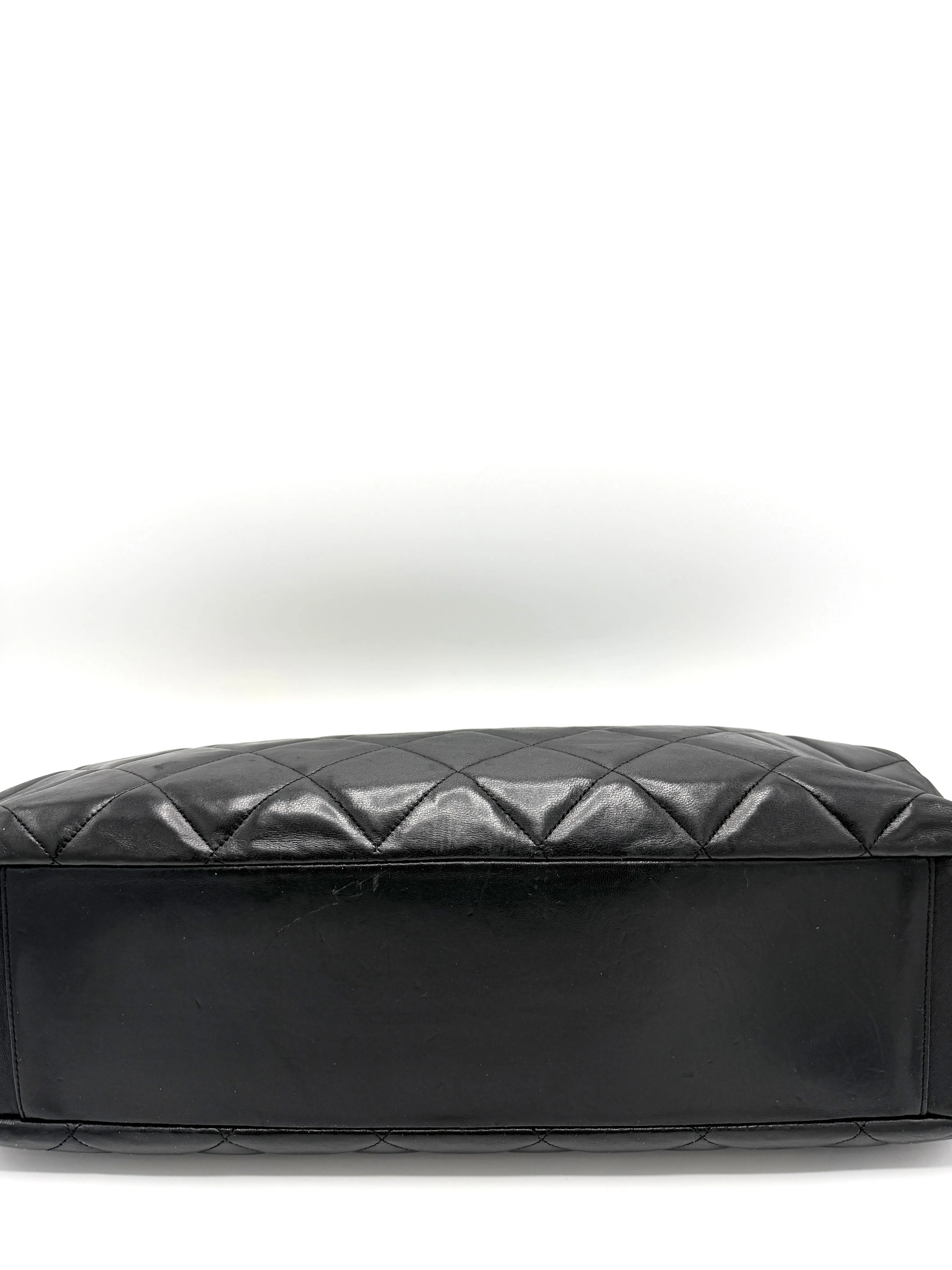 24k CC Diamond Charm Black Lambskin XL Double Chain Crossbody