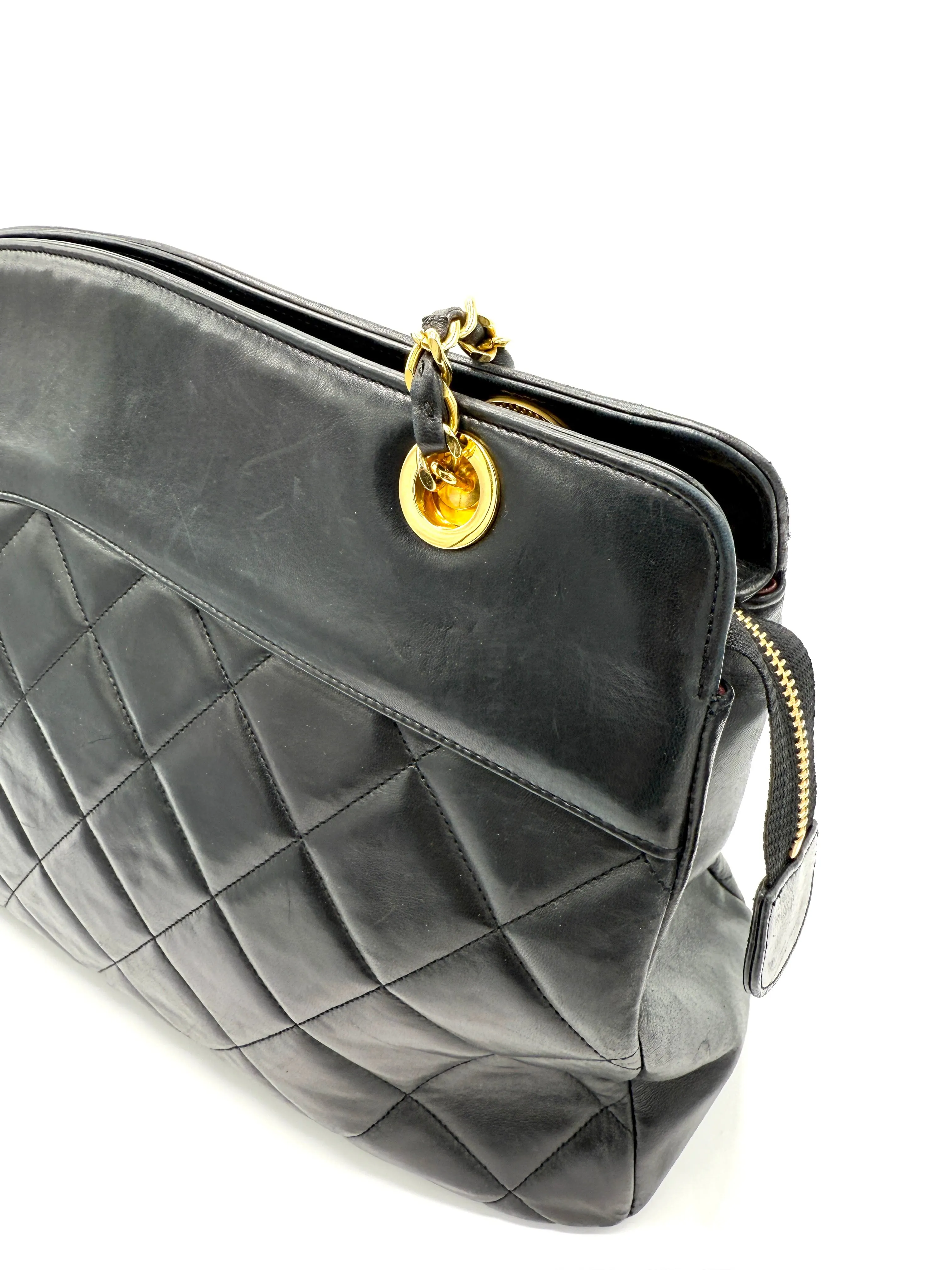 24k CC Diamond Charm Black Lambskin XL Double Chain Crossbody