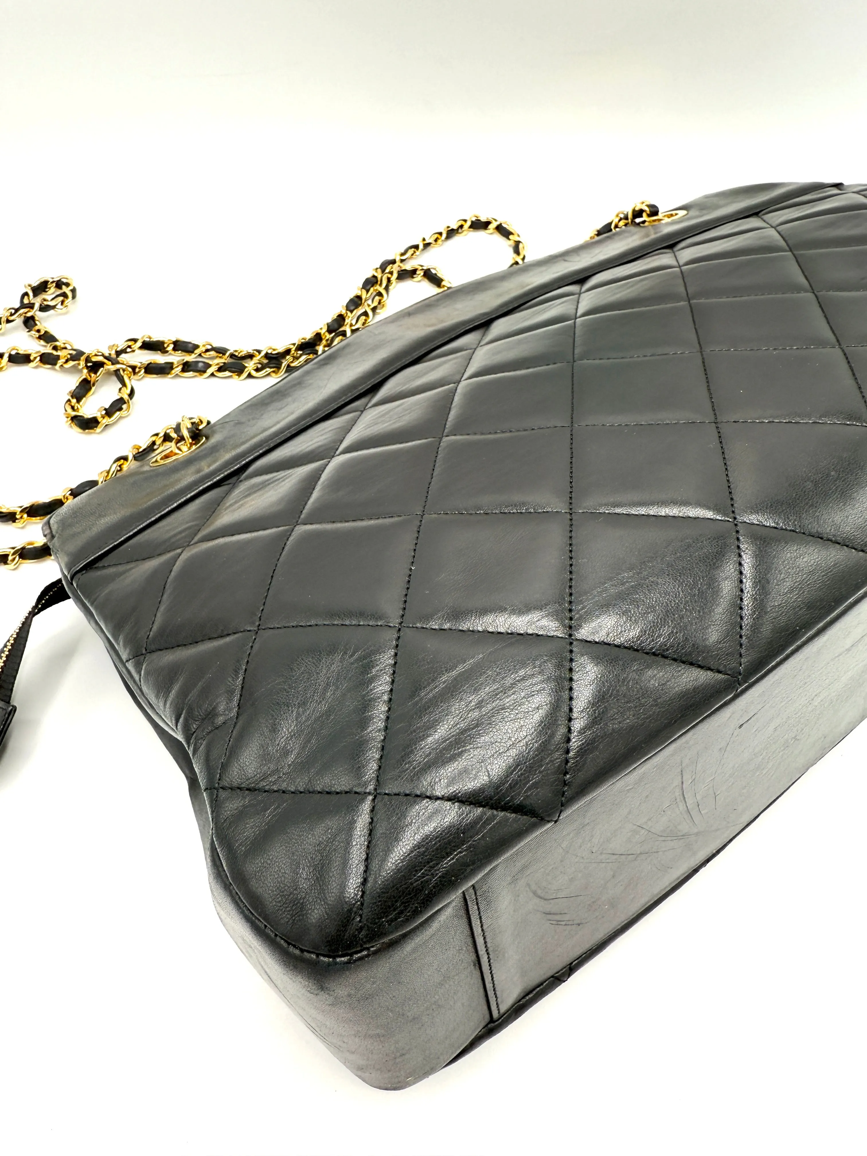 24k CC Diamond Charm Black Lambskin XL Double Chain Crossbody