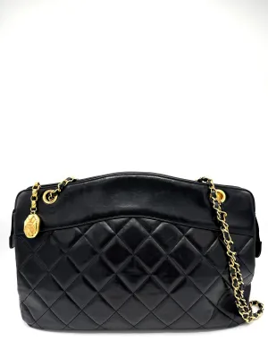24k CC Diamond Charm Black Lambskin XL Double Chain Crossbody