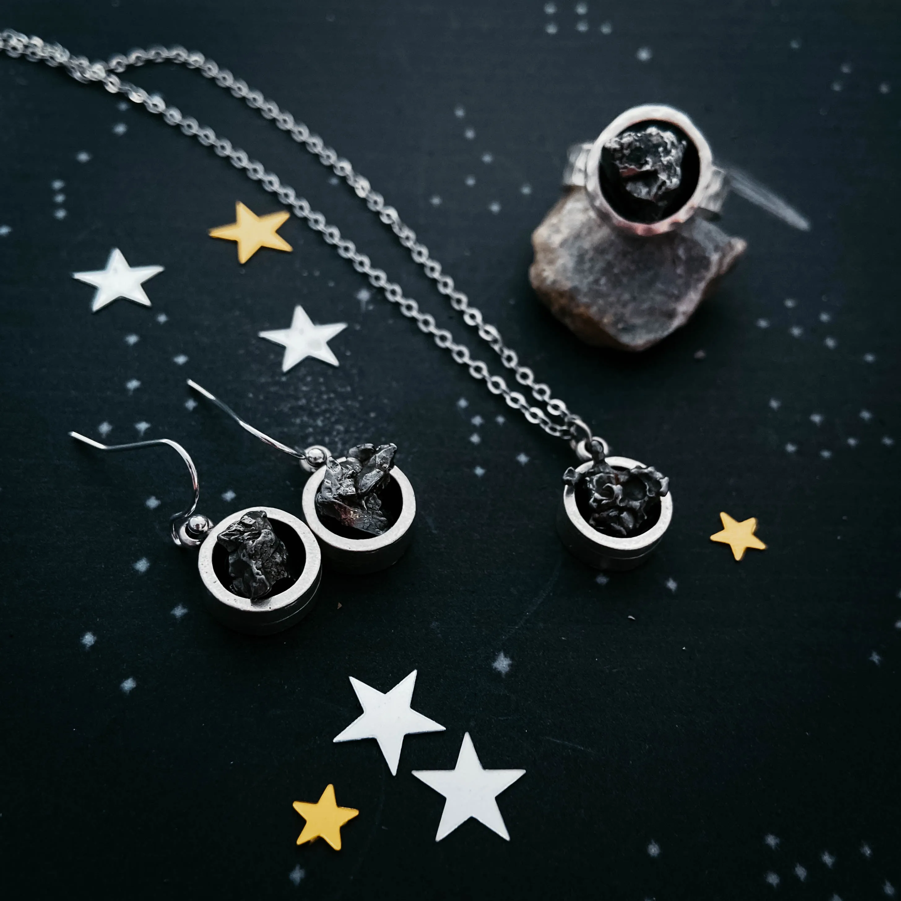 Chunky Round Authentic Meteorite Jewelry Set