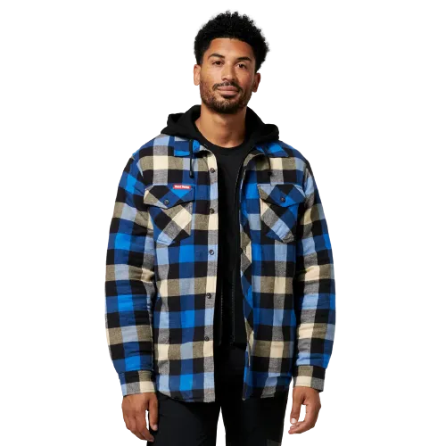 Hard Yakka Mens Quilted Shacket Winter Thick Shirt Fleece Hoodie Jacket Y06690