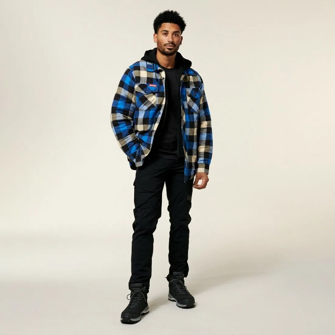 Hard Yakka Mens Quilted Shacket Winter Thick Shirt Fleece Hoodie Jacket Y06690