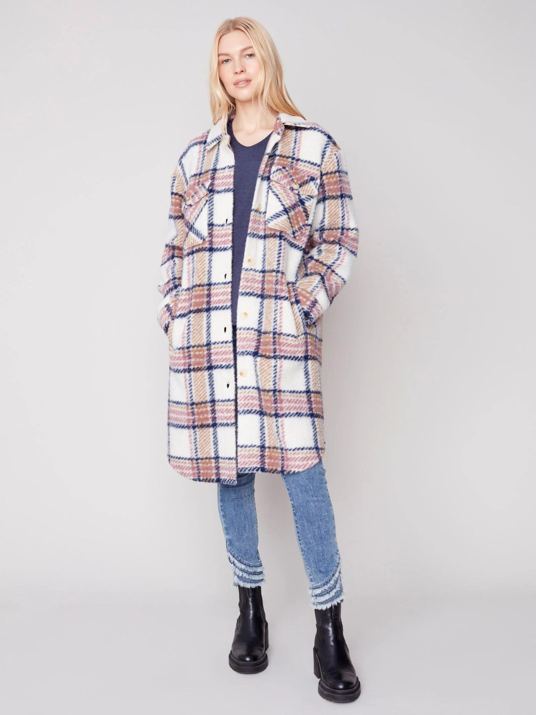 Long Boiled Wool Shirt Jacket - Raspberry