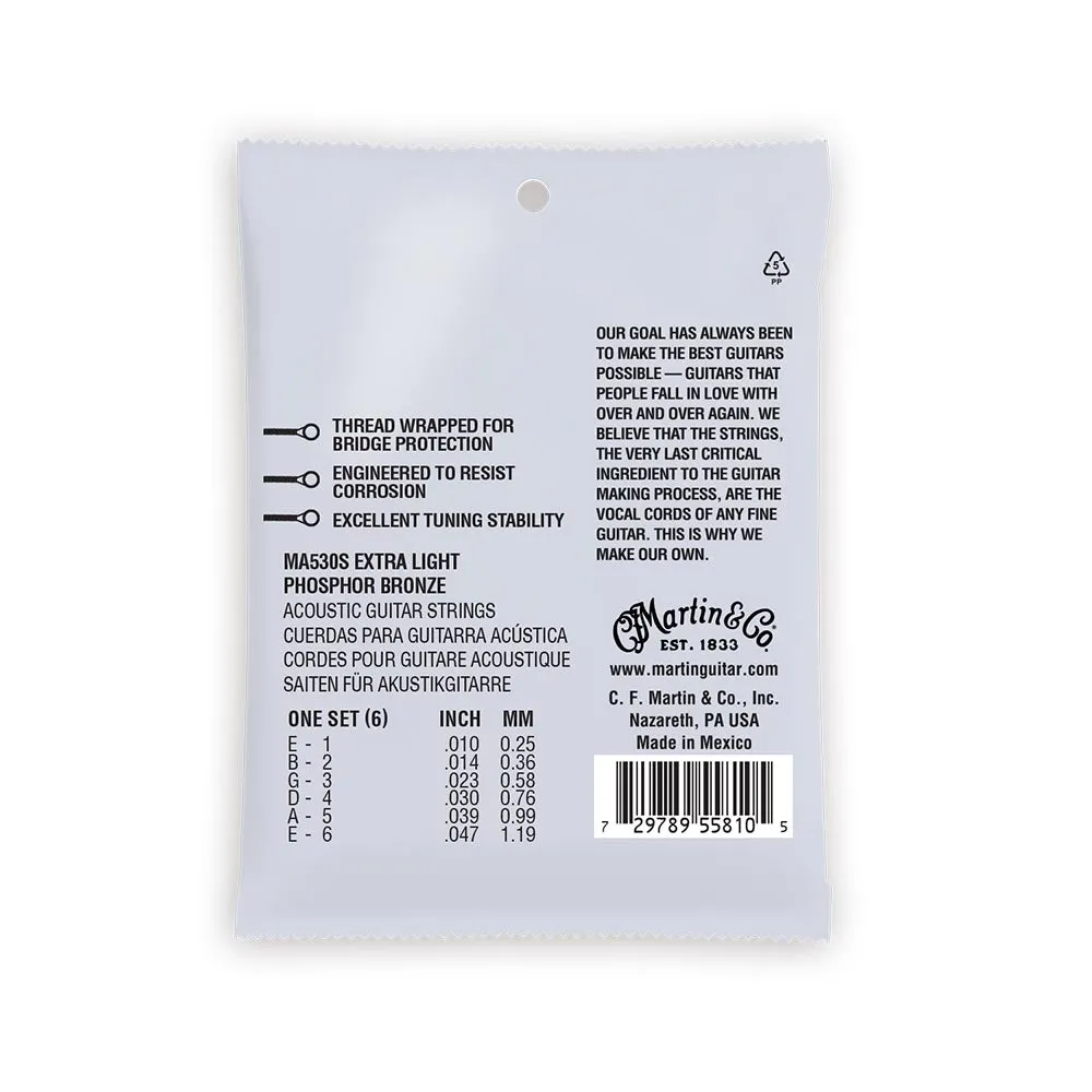 Martin Authentic Acoustic Marquis Silked Guitar Strings, .10-.47 Extra Light, Phosphor Bronze