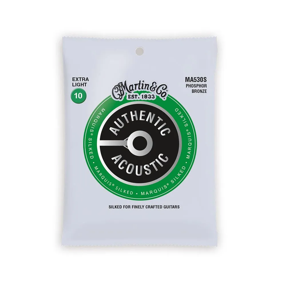 Martin Authentic Acoustic Marquis Silked Guitar Strings, .10-.47 Extra Light, Phosphor Bronze