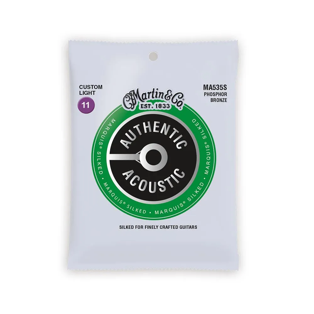 Martin Authentic Acoustic Marquis Silked Guitar Strings, .11-.52 Custom Light, Phosphor Bronze