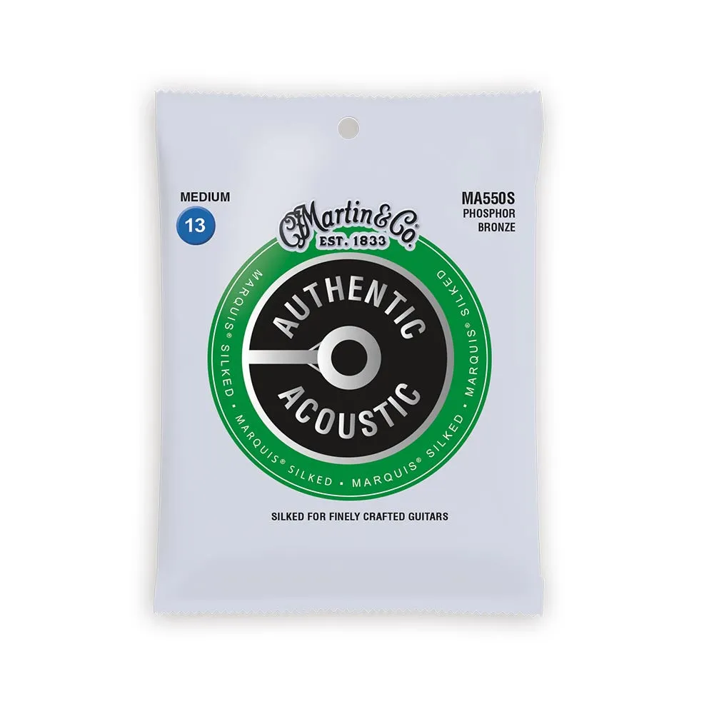 Martin Authentic Acoustic Marquis Silked Guitar Strings, 13-56 Medium, Phosphor Bronze